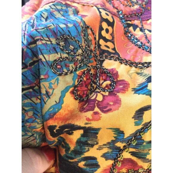 Coldwater Creek Cotton Embroidered Beaded Jacket Women PS Small Orange Patchwork - Picture 6 of 10